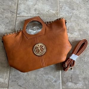 NWT Faux Leather Orange Brown Bag